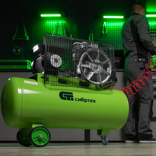 Компрессор воздушный КР-2200/100, 2.2 кВт, 350 л/мин, 100 л, ременной привод, масляный Сибртех по ценам производителя в Екатеринбурге с доставкой по всей России