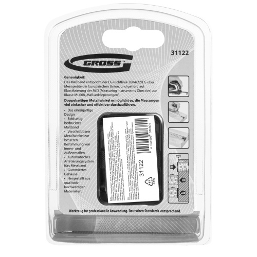 Рулетка "Doppelhaken",3 м x 16 мм,односторонний зацеп,Нейлон,двусторонняя шкала,автоматическая фиксация Gross по ценам производителя в Екатеринбурге с доставкой по всей России