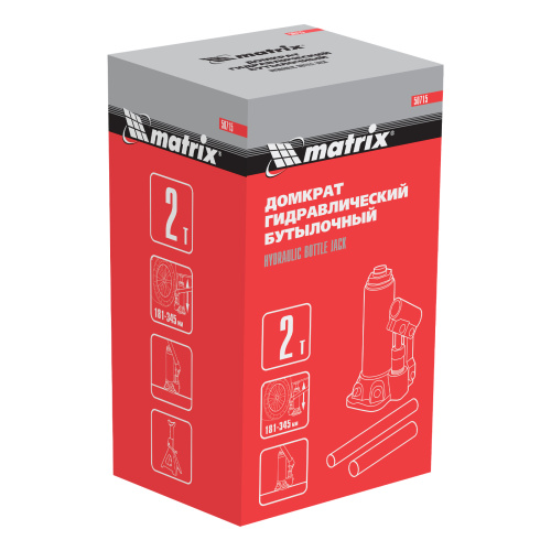 Домкрат гидравлический бутылочный, 2 т, высота подъема 181-345 мм Matrix по ценам производителя в Екатеринбурге с доставкой по всей России