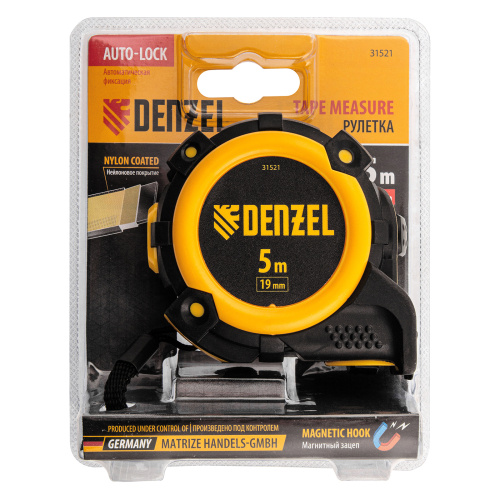 Рулетка 5м х 19мм, автоматич. фиксац., нейлон. покрытие, магнит. зацеп, двухстор. разметка Denzel по ценам производителя в Екатеринбурге с доставкой по всей России