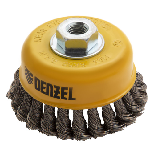 Щетка для УШМ, 100 мм, "Чашка", крученая нержавеющая проволока 0.5 мм, М14 Denzel по ценам производителя в Екатеринбурге с доставкой по всей России
