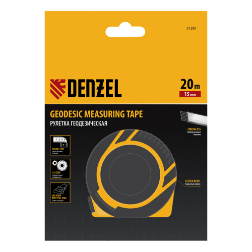 Рулетка геодезическая 20 м х 15 мм, закрытый корпус, фиберглассовая лента Denzel по ценам производителя в Екатеринбурге с доставкой по всей России