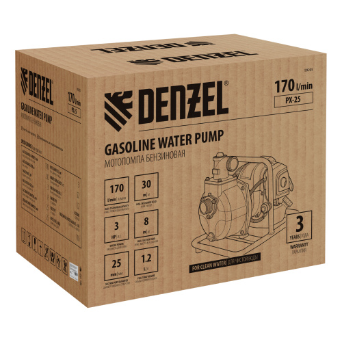 Мотопомпа бензиновая для чистой воды PX-25, 52 см3, 1", 170 л/мин, глуб 8 м, напор 30 м Denzel по ценам производителя в Екатеринбурге с доставкой по всей России