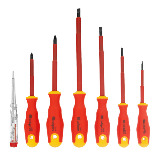 Набор отверток диэлектрических до 1000 В, 7 шт, тестер, CrV, двухкомпонентные рукоятки Сибртех по ценам производителя в Екатеринбурге с доставкой по всей России
