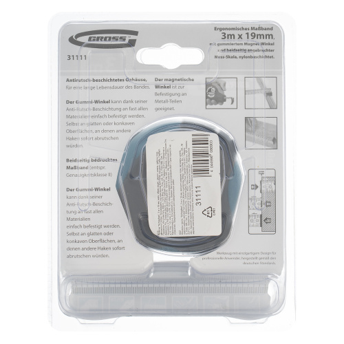 Рулетка "Schlagfest",3 м x 19 мм,магнитный обрезиненный зацеп,двусторонняя шкала,Нейлоновое покрытие,автоматическая фиксация Gross по ценам производителя в Екатеринбурге с доставкой по всей России