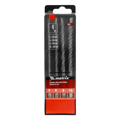 Набор буров по бетону, 5-6-8-10 х 160 мм, 4 шт, в пластиковой коробке, SDS Plus Matrix по ценам производителя в Екатеринбурге с доставкой по всей России
