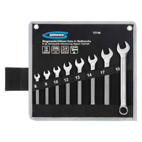 Набор ключей комбинированных 8-19 мм, 8 шт, CrV, холодный штамп Gross по ценам производителя в Екатеринбурге с доставкой по всей России
