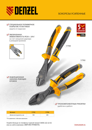 Бокорезы усиленные 180 мм, трехкомпонентные рукоятки Denzel по ценам производителя в Екатеринбурге с доставкой по всей России