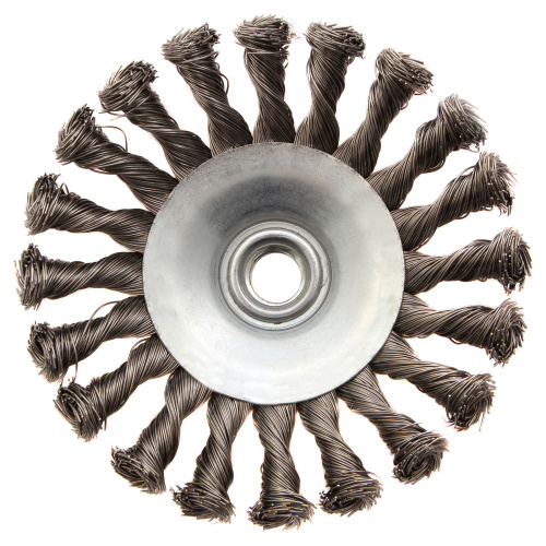 Щетка для УШМ, 125 мм, "Тарелка", крученая нержавеющая проволока 0.5 мм, М14 Denzel по ценам производителя в Екатеринбурге с доставкой по всей России