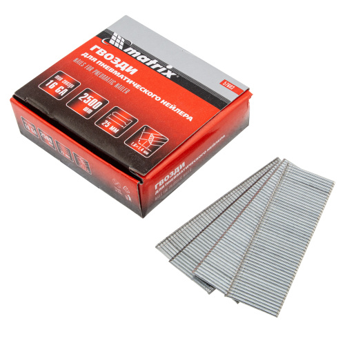 Гвозди для пневматического нейлера 16GA, сечение 1.6 х 1.4, длина 25 мм, 2500 шт Matrix по ценам производителя в Екатеринбурге с доставкой по всей России