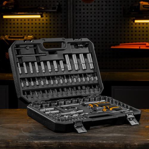 Набор инструментов, 1/2", 1/4", CrV, S2, пластиковый кейс, 94 предмета Denzel по ценам производителя в Екатеринбурге с доставкой по всей России