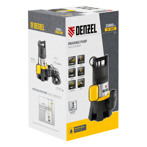 Дренажный насос DP1400X, 1400 Вт, подъем 11 м, 25000 л/ч Denzel по ценам производителя в Екатеринбурге с доставкой по всей России