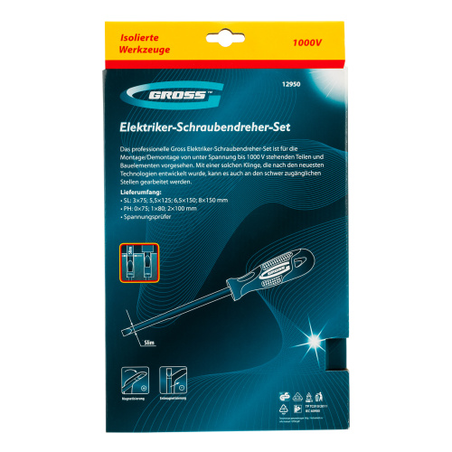 Набор отверток диэлектрических до 1000 В, 8 шт, тестер, CrMo, двухкомпонентные рукоятки Gross по ценам производителя в Екатеринбурге с доставкой по всей России