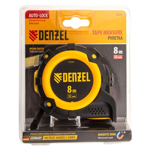 Рулетка 8м х 32мм, автоматич. фиксац., нейлон. покрытие, магнит. зацеп, двухстор. разметка Denzel по ценам производителя в Екатеринбурге с доставкой по всей России