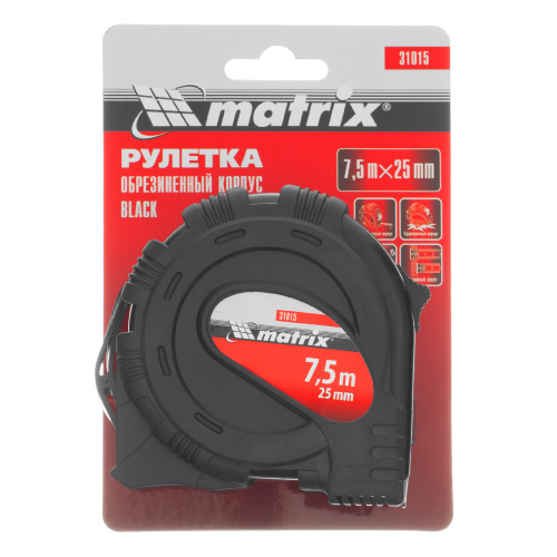 Рулетка Black,7,5 м х 25 мм,обрезиненный корпус Matrix по ценам производителя в Екатеринбурге с доставкой по всей России