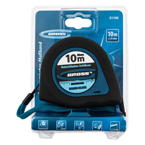 Рулетка "Ergonomisch",10 м x 25 мм,магнитный обрезиненный зацеп Gross по ценам производителя в Екатеринбурге с доставкой по всей России