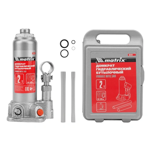 Домкрат гидравлический бутылочный, 2 т, высота подъема 181-345 мм, в пластиковый кейсе Matrix по ценам производителя в Екатеринбурге с доставкой по всей России