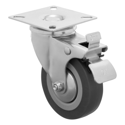 Колесо поворотное с тормозом D 75 мм, крепление  платформенное Сибртех по ценам производителя в Екатеринбурге с доставкой по всей России