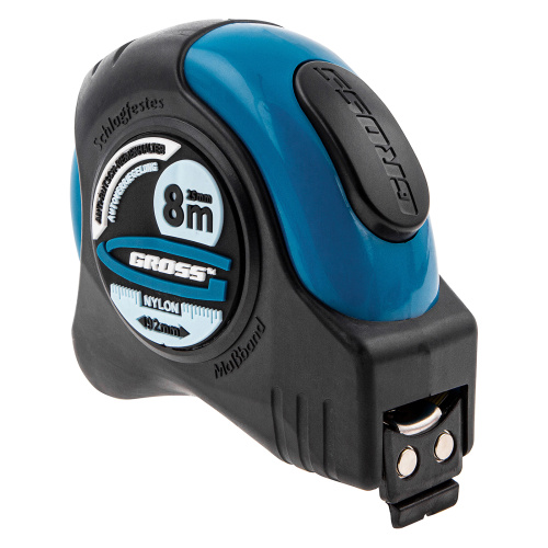 Рулетка "Schlagfest",8 м x 25 мм,магнитный обрезиненный зацеп,двусторонняя шкала,Нейлоновое покрытие,автоматическая фиксация Gross по ценам производителя в Екатеринбурге с доставкой по всей России