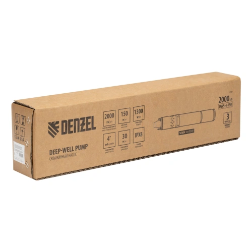 Скважинный насос DWS-4-150, винтовой, диаметр 4", 1300 Вт, 2000 л/ч, напор 150 м Denzel по ценам производителя в Екатеринбурге с доставкой по всей России