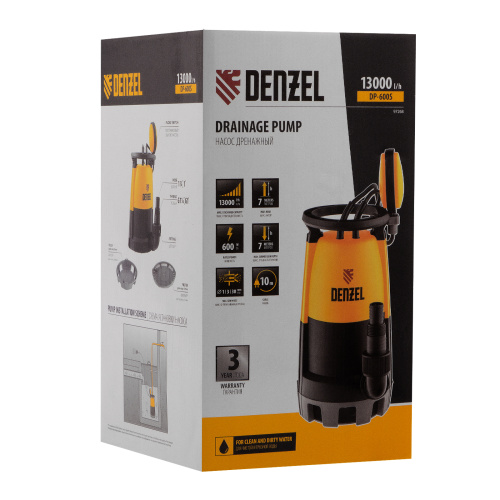 Дренажный насос для чистой и грязной воды DP-600S, 600 Вт, напор 7 м, 13000 л/ч Denzel по ценам производителя в Екатеринбурге с доставкой по всей России