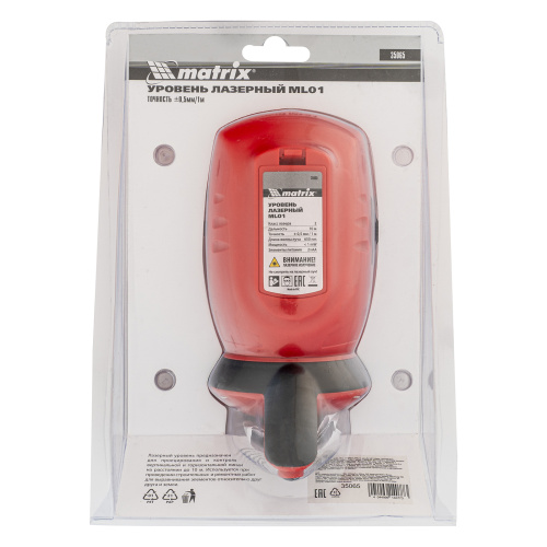Лазерный уровень ML01T, дальность 10 м, точность ± 0,5 мм, / 1 м, длина волны 650 нм, проекция 1 вертикальная 1 горизонтальная плоскость, резьба под штатив 5/8" Matrix по ценам производителя в Екатеринбурге с доставкой по всей России