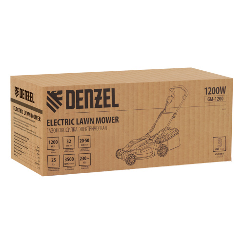 Газонокосилка электрическая GM-1200, 1200 Вт, ширина 32 см, 3 уровня, травосборник 25 л. Denzel по ценам производителя в Екатеринбурге с доставкой по всей России