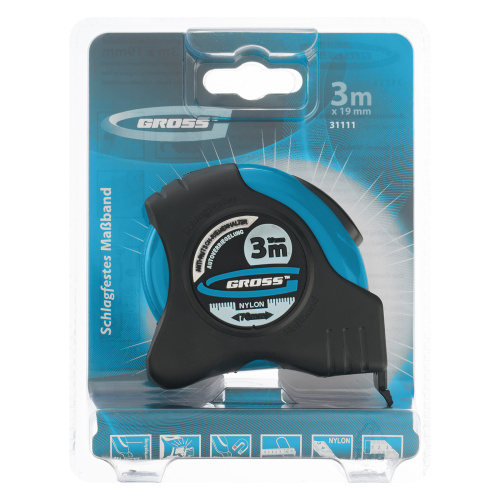 Рулетка "Schlagfest",3 м x 19 мм,магнитный обрезиненный зацеп,двусторонняя шкала,Нейлоновое покрытие,автоматическая фиксация Gross по ценам производителя в Екатеринбурге с доставкой по всей России
