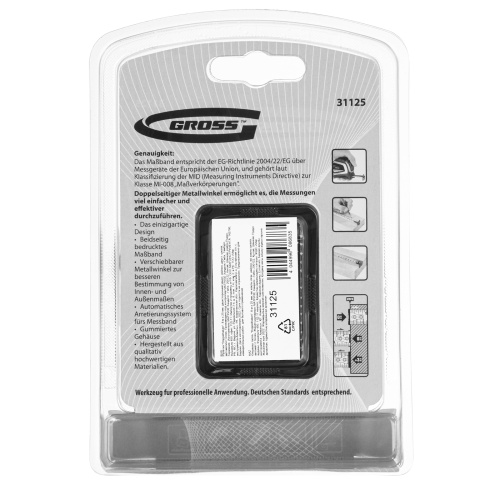 Рулетка "Doppelhaken",8 м x 25 мм,двухсторонний зацеп,Нейлон,двусторонняя шкала,автоматическая фиксация Gross по ценам производителя в Екатеринбурге с доставкой по всей России