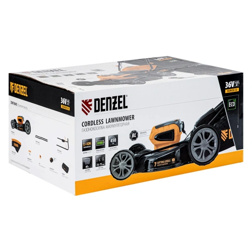 Газонокосилка аккумуляторная бесщеточная RLM450-36, Li-ion, 36 В, 4 Ач, 450 мм, травосборник 40 л Denzel по ценам производителя в Екатеринбурге с доставкой по всей России