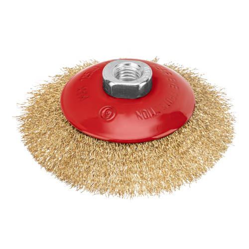 Щетка для УШМ, 115 мм, М14, "тарелка", латунированная витая проволока Matrix по ценам производителя в Екатеринбурге с доставкой по всей России