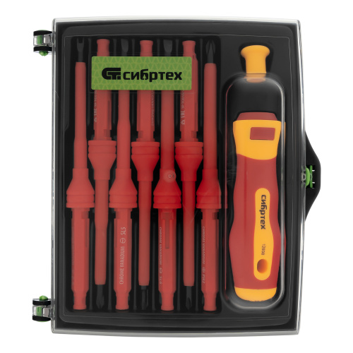 Отвертка со сменными жалами, диэлектрическая до 1000 В, 9 предметов, CrV Сибртех по ценам производителя в Екатеринбурге с доставкой по всей России
