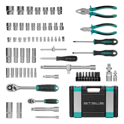 Набор инструментов, 1/2", 1/4", CrV, пластиковый кейс 69 предметов Stels по ценам производителя в Екатеринбурге с доставкой по всей России
