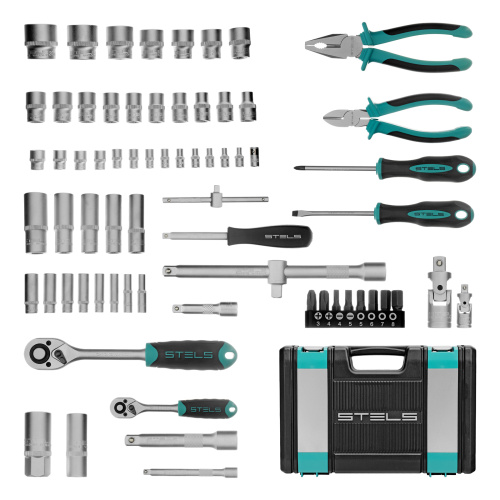 Набор инструментов, 1/2", 1/4", CrV, пластиковый кейс 69 предметов Stels по ценам производителя в Екатеринбурге с доставкой по всей России