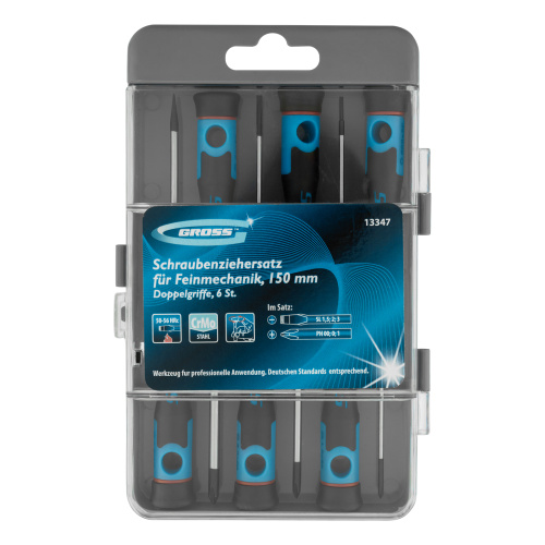 Набор отверток для точной механики, CrMo, двухкомпонентные рукоятки, 6 шт, пластиковый бокс Gross по ценам производителя в Екатеринбурге с доставкой по всей России