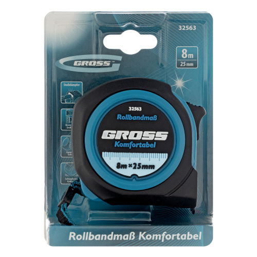 Рулетка Komfortabel 8 м х 25 мм,обрезиненный корпус Gross по ценам производителя в Екатеринбурге с доставкой по всей России