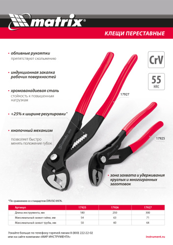 Клещи переставные 180 мм, кнопочный механизм, хром-ванадий, обливные рукоятки Matrix по ценам производителя в Екатеринбурге с доставкой по всей России