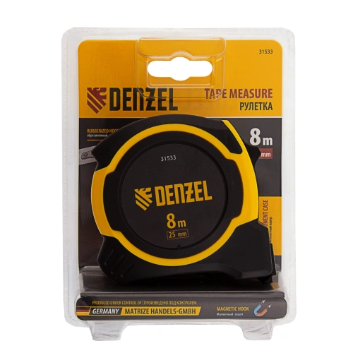 Рулетка 8м х 25мм, двухкомп. корпус, магнитный обрезиненный зацеп Denzel по ценам производителя в Екатеринбурге с доставкой по всей России