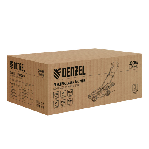 Газонокосилка электрическая GM-2000, 2000 Вт, ширина 43 см, 6 уровней, травосборник 45 л. Denzel по ценам производителя в Екатеринбурге с доставкой по всей России