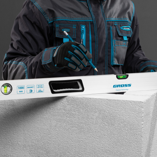 Уровень алюминиевый, 1000 мм, усиленный, рукоятки, фрезерованный, 3 глазка, магнитный Gross по ценам производителя в Екатеринбурге с доставкой по всей России