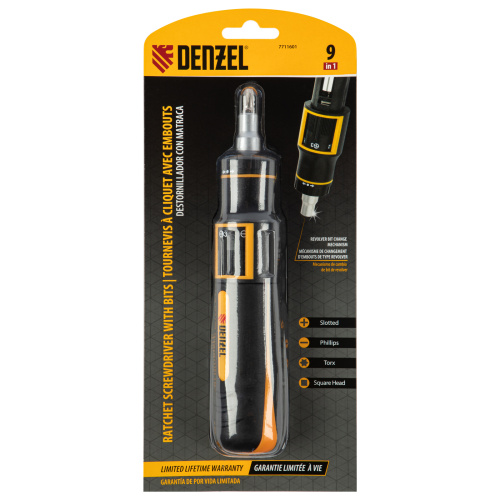 Отвертка реверсивная с револьверным механизмом, 11 шт, сталь S2  Denzel по ценам производителя в Екатеринбурге с доставкой по всей России