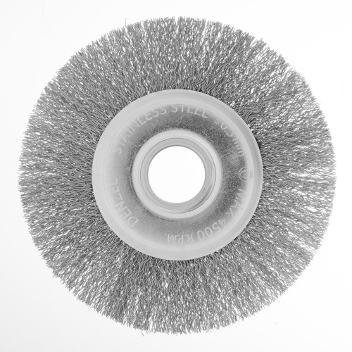 Щетка для УШМ, 125 мм, "Плоская", витая нержавеющая проволока 0.3 мм, посадка 22.2 мм Denzel по ценам производителя в Екатеринбурге с доставкой по всей России