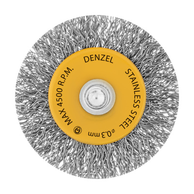 Щетка для дрели, 50 мм, Плоская, со шпилькой, нержавеющая витая проволока Denzel по ценам производителя в Екатеринбурге с доставкой по всей России