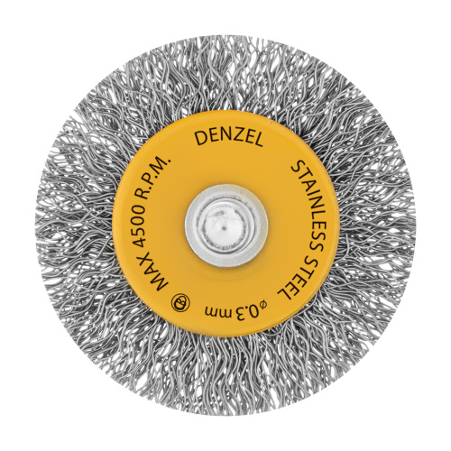 Щетка для дрели, 50 мм, Плоская, со шпилькой, нержавеющая витая проволока Denzel по ценам производителя в Екатеринбурге с доставкой по всей России