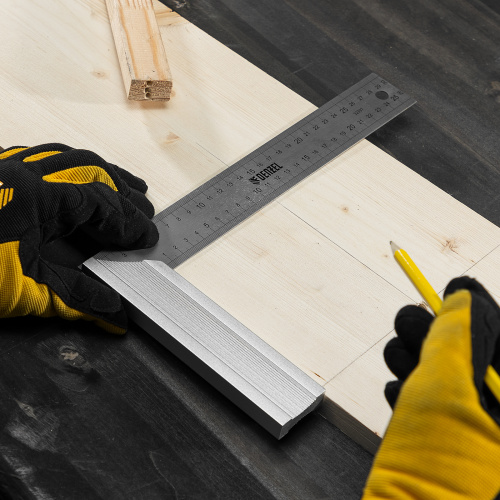 Угольник стальной 300 мм, нержавеющая сталь, градуировка, алюминиевое основание Denzel по ценам производителя в Екатеринбурге с доставкой по всей России