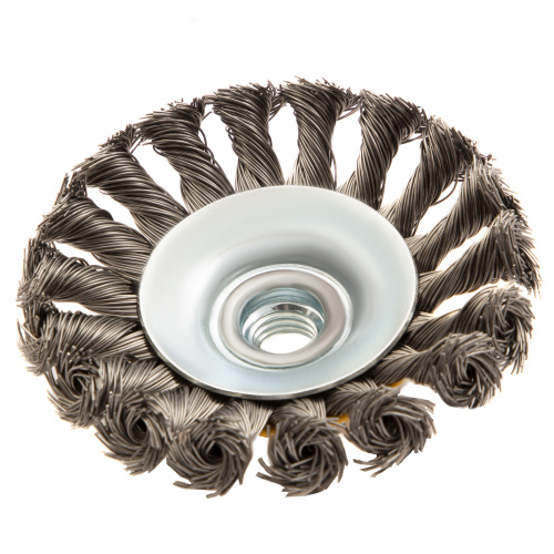 Щетка для УШМ, 100 мм, "Тарелка", крученая нержавеющая проволока 0.5 мм, М14 Denzel по ценам производителя в Екатеринбурге с доставкой по всей России