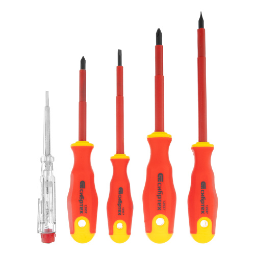 Набор отверток диэлектрических до 1000 В, 5 шт, тестер, CrV, двухкомпонентные рукоятки Сибртех по ценам производителя в Екатеринбурге с доставкой по всей России