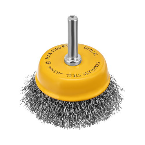 Щетка для дрели, 65 мм, Чашка, со шпилькой , нержавеющая витая проволока Denzel по ценам производителя в Екатеринбурге с доставкой по всей России