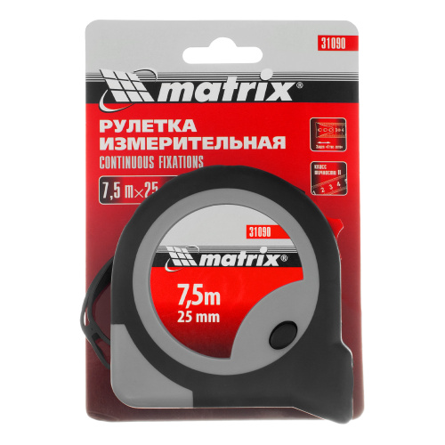 Рулетка Continuous fixation,7,5 м х 25 мм,двухкомпонентный корпус,плавная фиксация Matrix по ценам производителя в Екатеринбурге с доставкой по всей России