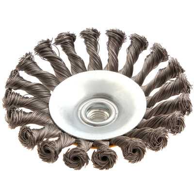 Щетка для УШМ, 125 мм, "Тарелка", крученая нержавеющая проволока 0.5 мм, М14 Denzel по ценам производителя в Екатеринбурге с доставкой по всей России